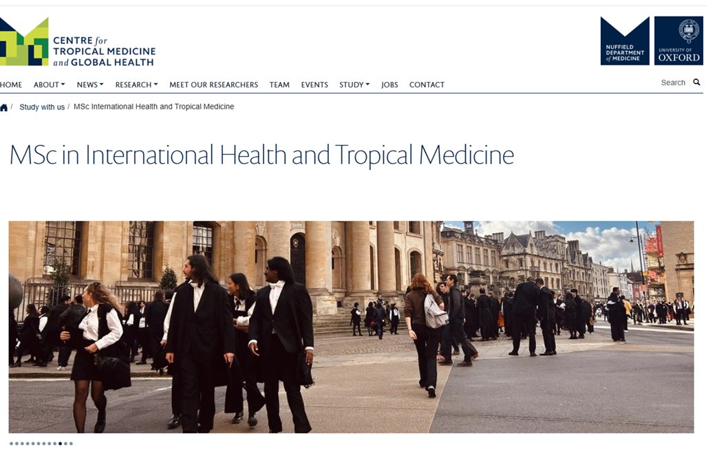 MSc in International Health and Tropical Medicine, Nuffield Department of Medicine, University of Oxford